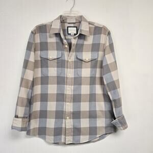 American Eagle Size M Shirt Gray Blue Plaid Flannel Long Slv Button Up Mens